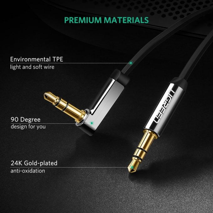 UGREEN Audio Cable, High Fidelity Right Angle, Black, 2 Meters