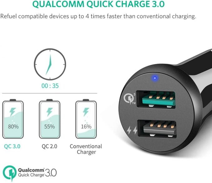 UGREEN Car Charger with 2 USB Ports, Quick Charge QC 3.0, 30W 3A