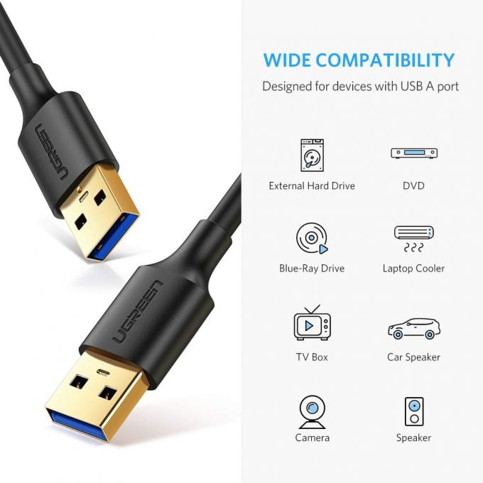 UGREEN USB Cable Male to Male, USB 3.0 Fast Data Transfer, 1 Meter