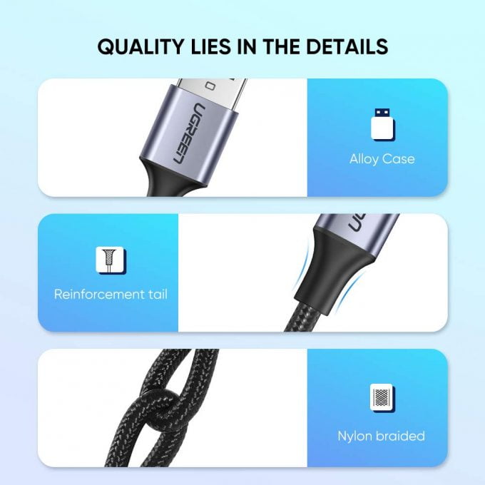 UGREEN USB to USB C Cable, Fast Charging Nylon Braided Cable, 2 Meters