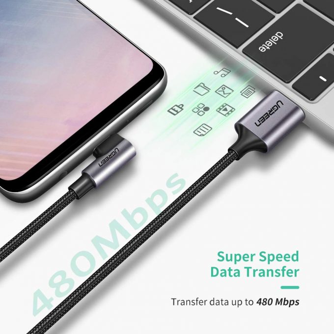 UGREEN USB to USB C Cable, 90 Degrees Fast Charging, 1 Meter