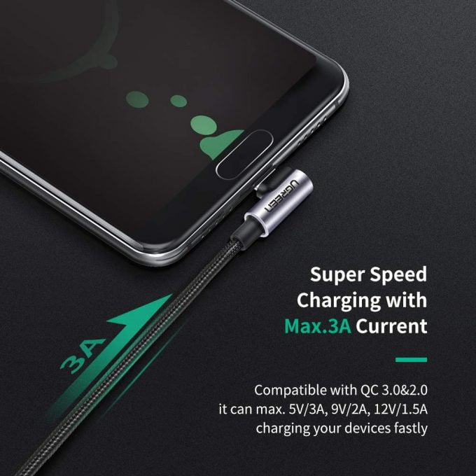 UGREEN USB to USB C Cable, 90 Degrees Fast Charging, 1 Meter