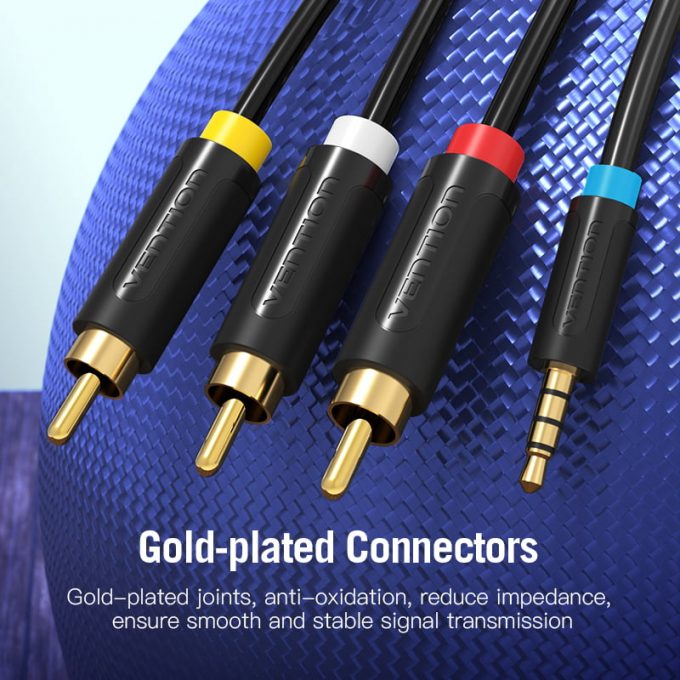VENTION 3.5mm Male to RCA Male Audio Video Cable, 1.5 Meters
