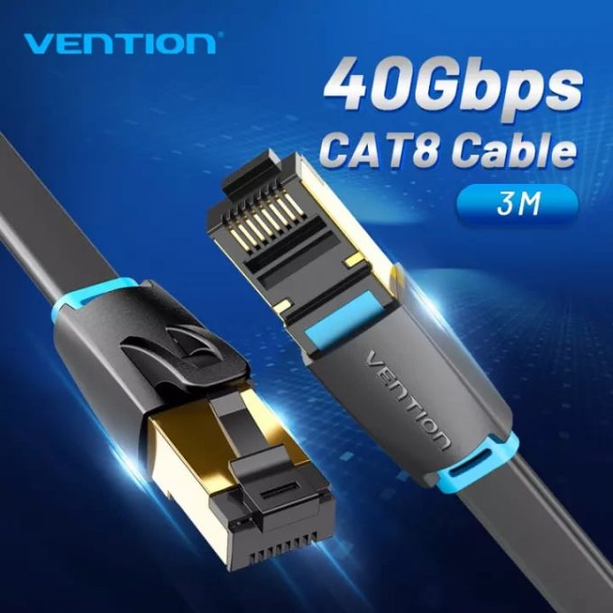 VENTION Cat8 Ethernet Cable, Flat, 40Gbps Super Speed, 3 Meters