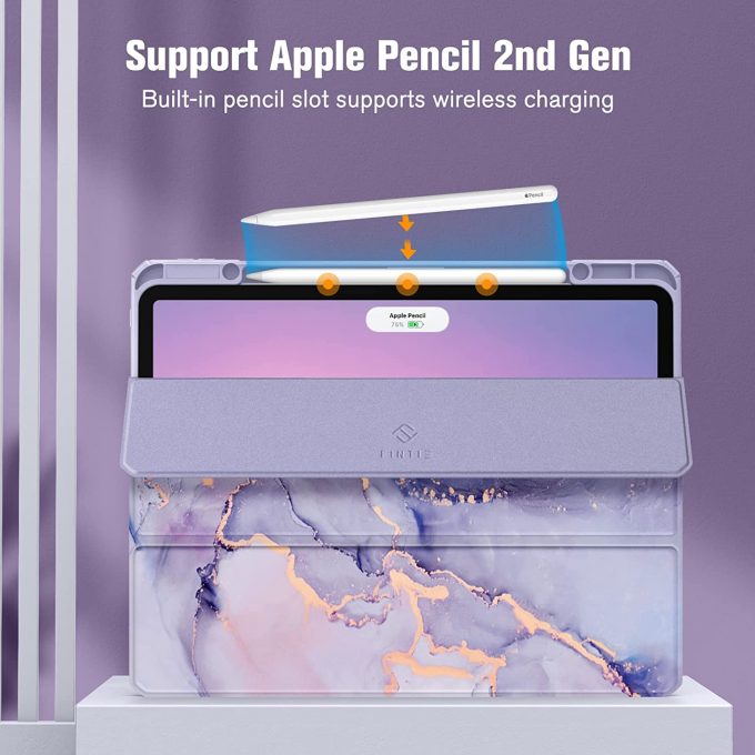 FINTIE Case for iPad Pro 12.9 Inch 5th Generation 2021 and iPad 4th/3rd Gen, Colorful Lilac Marble