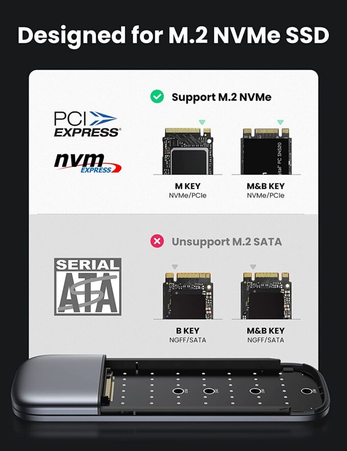 UGREEN M.2 NVMe SSD Enclosure USB C 3.1 Gen 2 to M-Key M&B-Key NVMe PCIe 10Gbps Super Speed